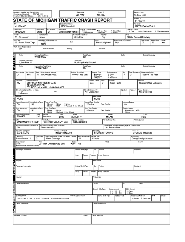 MSP accident report
